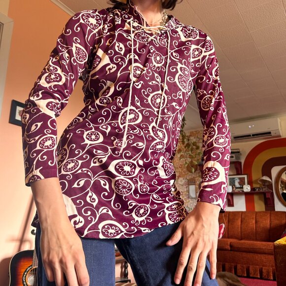 1970s vintage swirl print hooded tunic with bellsleeves from June Gale - made in - Picture 11 of 16